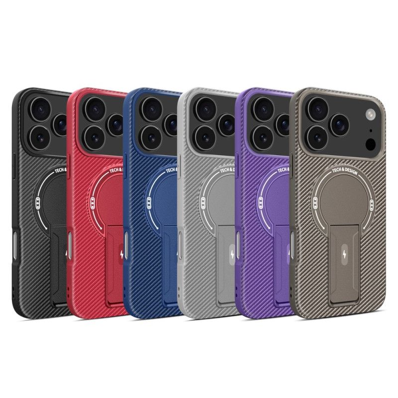 Kryt iPhone 17 Pro Max Textura Z Uhlíkových Vláken Se Stojánkem