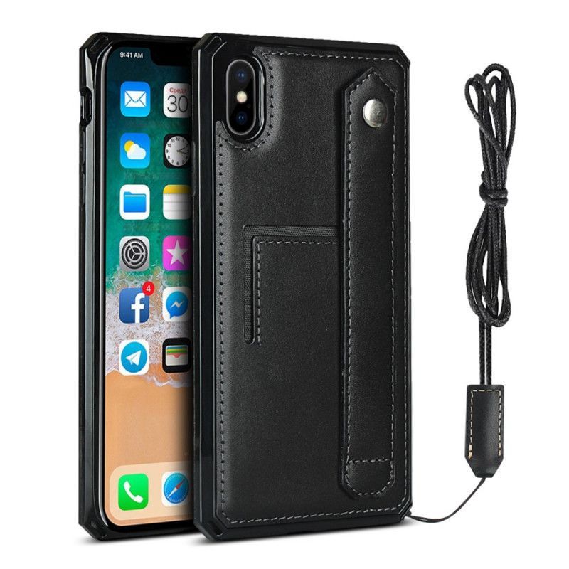 Kryt Iphone X /  XS Pravý Kožený Řemínek Na Kartu A Šňůrka Na Krk