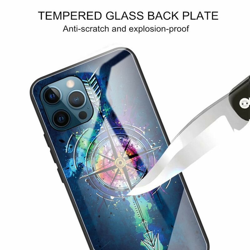 Kryt Na Iphone 13 Pro Max Růžice Kompasu Z Tvrzeného Skla