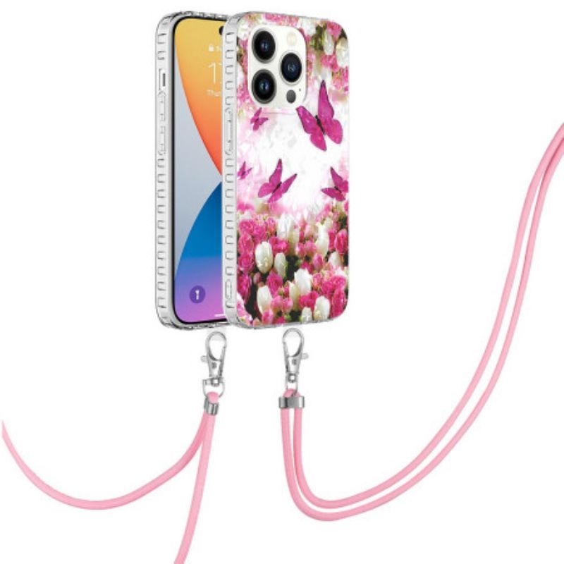 Kryty Na Mobil Na iPhone 14 Pro Na Lana Motýli Ve Stylu Stahovací Šňůrky