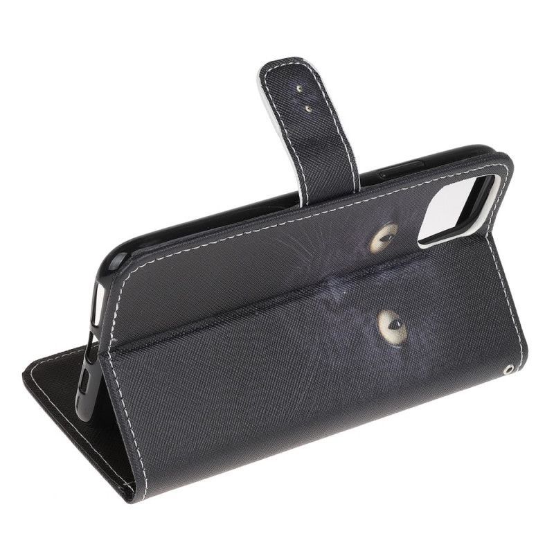 Peněženková Pouzdra Iphone 12 / 12 Pro Černé Kočičí Oči S Páskem