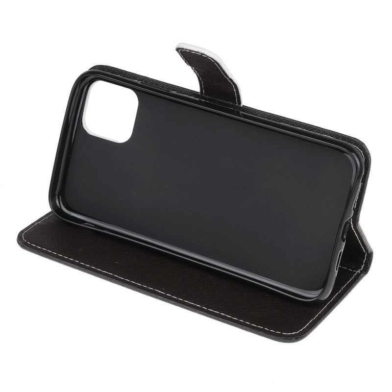 Peněženková Pouzdra Iphone 12 / 12 Pro Černé Kočičí Oči S Páskem