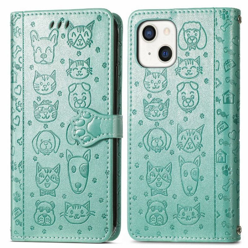 Peněženková Pouzdra Iphone 13 Animovaná Zvířata