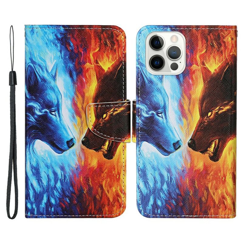 Peněženková Pouzdra Iphone 13 Pro Vlčí Válka Se Šňůrkou