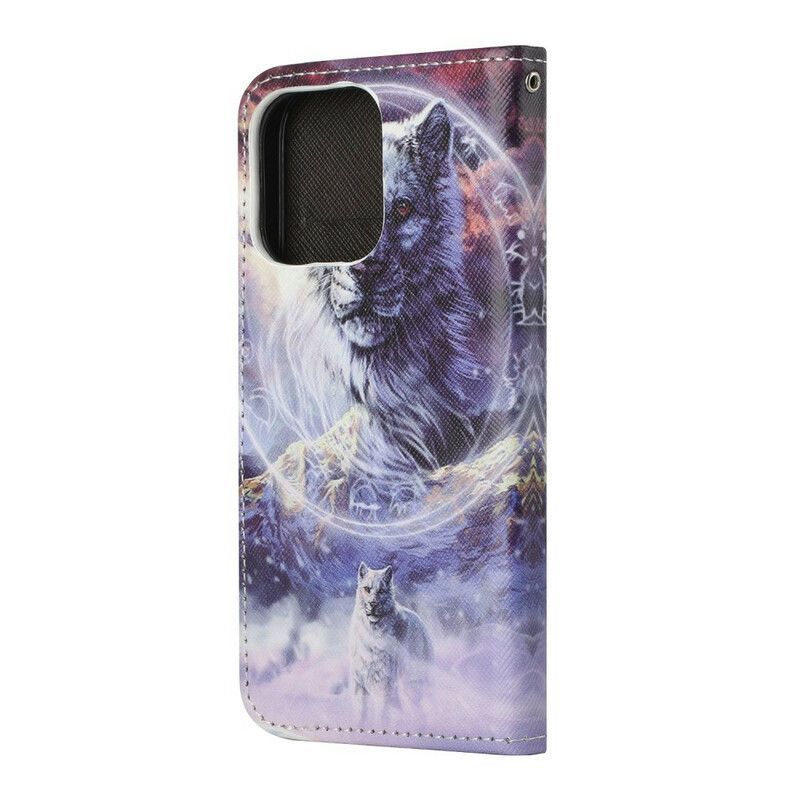 Peněženková Pouzdra Iphone 13 Vlk V Zimě S Popruhem