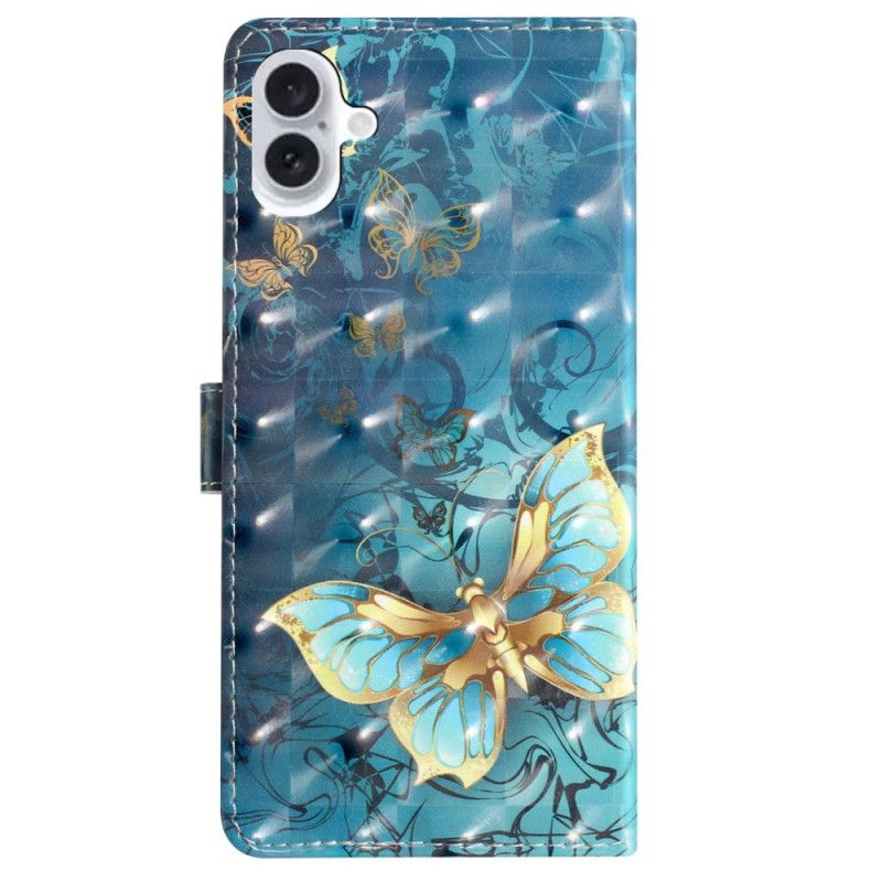 Peněženková Pouzdra iPhone 16 Kryty Na Mobil 3d Motýli Se Šňůrkou