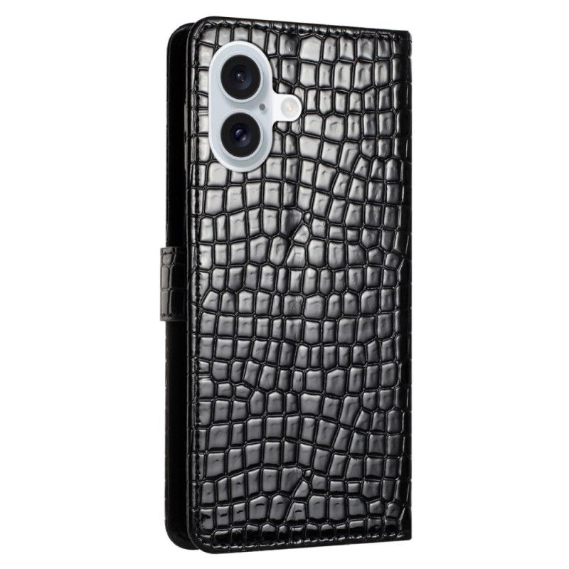 Peněženková Pouzdra iPhone 16 Kryty Na Mobil Krokodýlí Textura S Popruhem