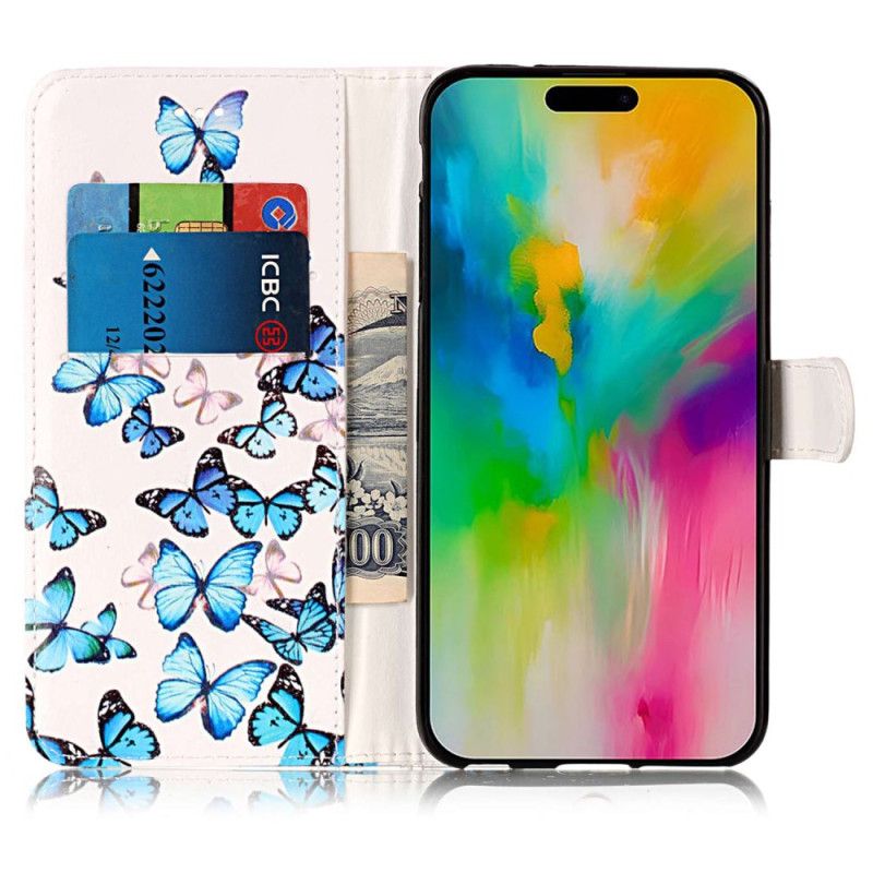 Peněženková Pouzdra iPhone 16 Plus Kryty Na Mobil Let Modrých Motýlů
