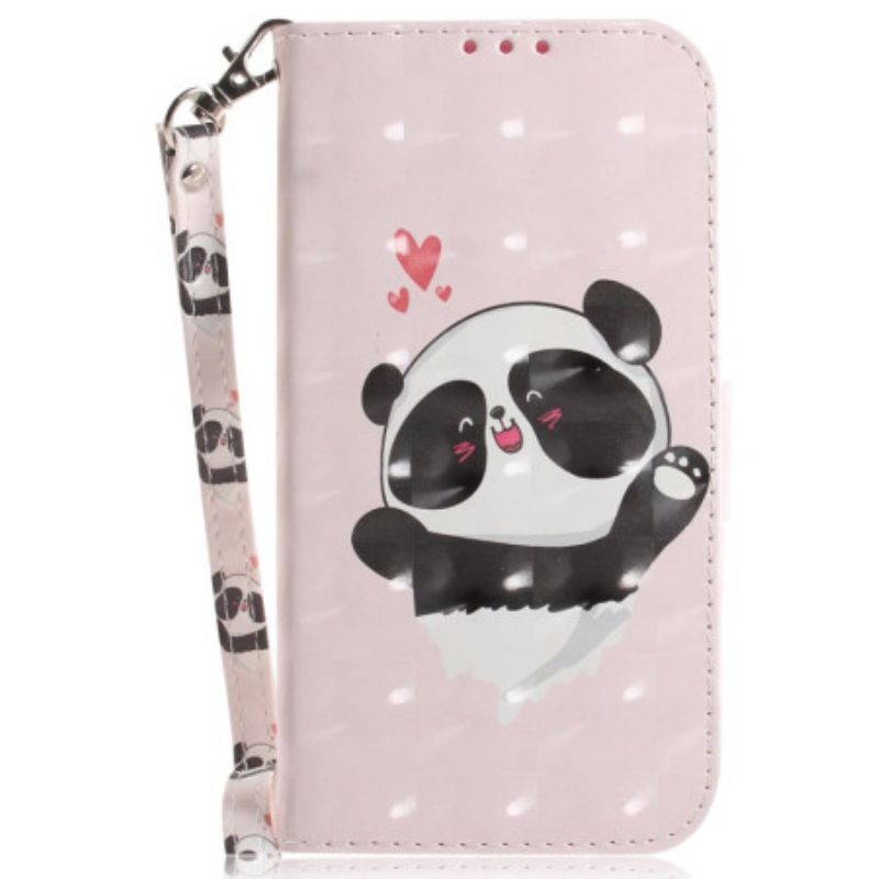 Peněženková Pouzdra iPhone 16 Plus Kryty Na Mobil Panda Love S Popruhem