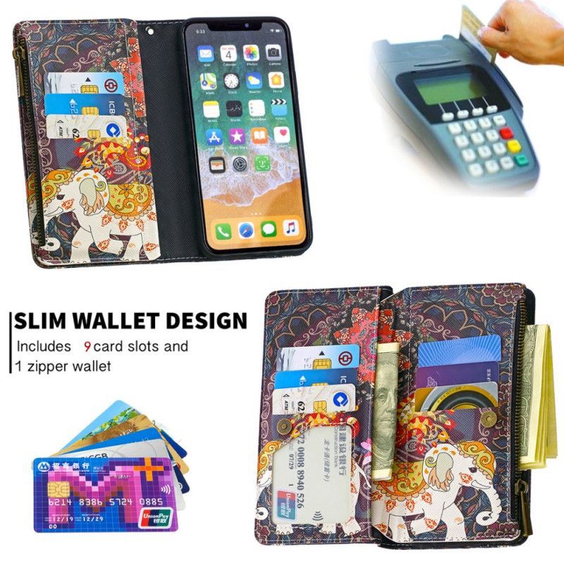 Peněženková Pouzdra Iphone X /  XS Kapsa Na Zip Slona