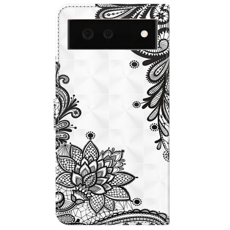 Flipové Pouzdro Na Google Pixel 6A Na Lana Pásková Krajka