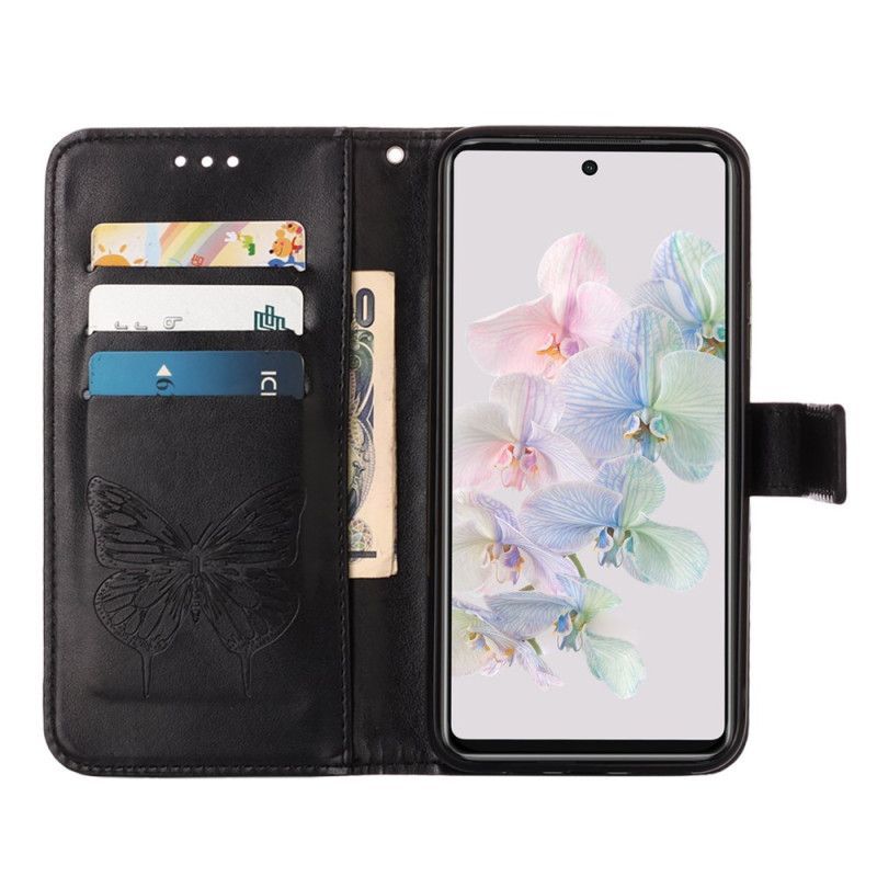 Flipové Pouzdro Na Google Pixel 7 Motýlí Design Se Šňůrkou