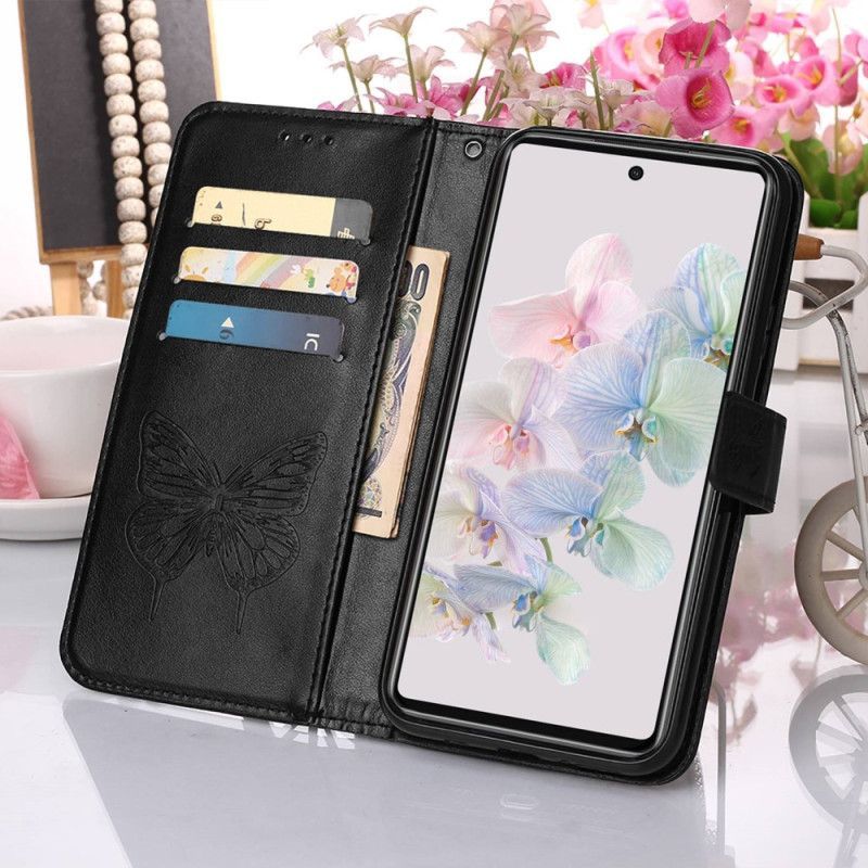 Flipové Pouzdro Na Google Pixel 7 Motýlí Design Se Šňůrkou