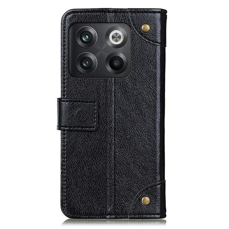 Flipové Pouzdro Na OnePlus 10T 5G Stylové Nýty Z Kůže Nappa Vintage