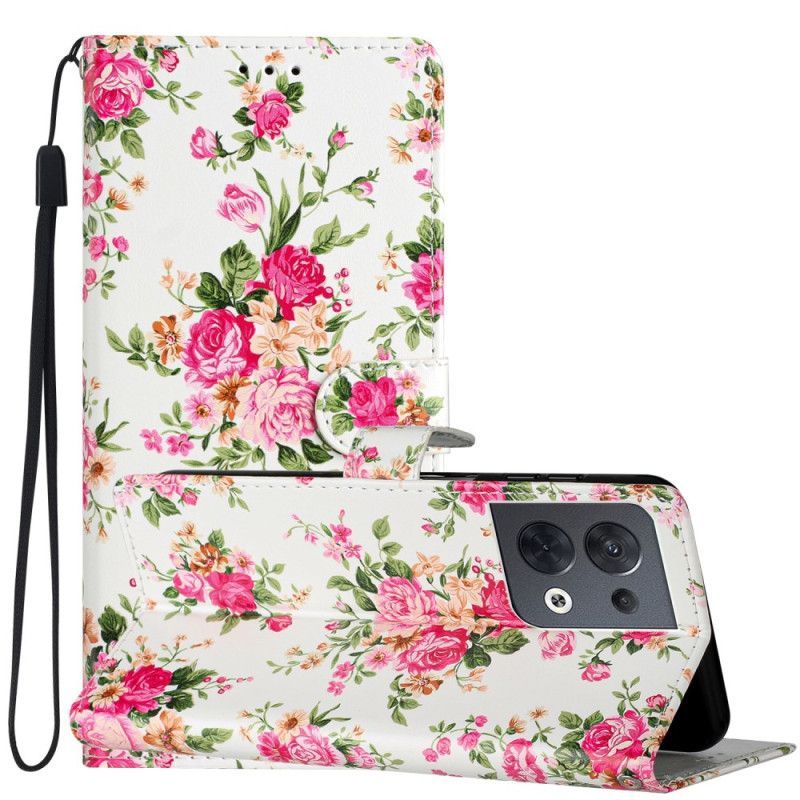 Flipové Pouzdro Na Oppo Reno 8 Na Lana Popruh Liberty Flowers