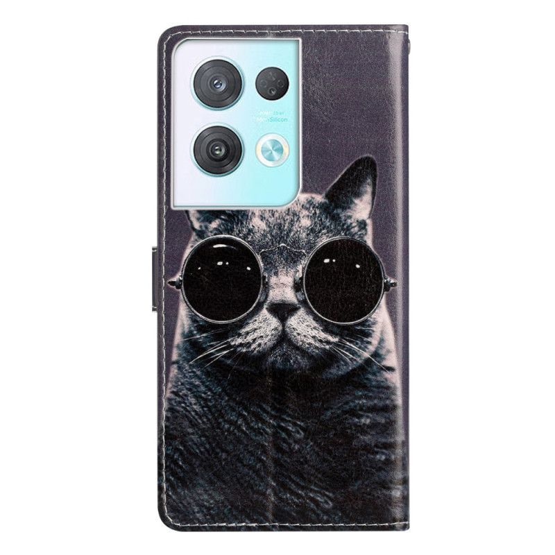Flipové Pouzdro Na Oppo Reno 8 Pro Na Lana Brýle Cat Strappy