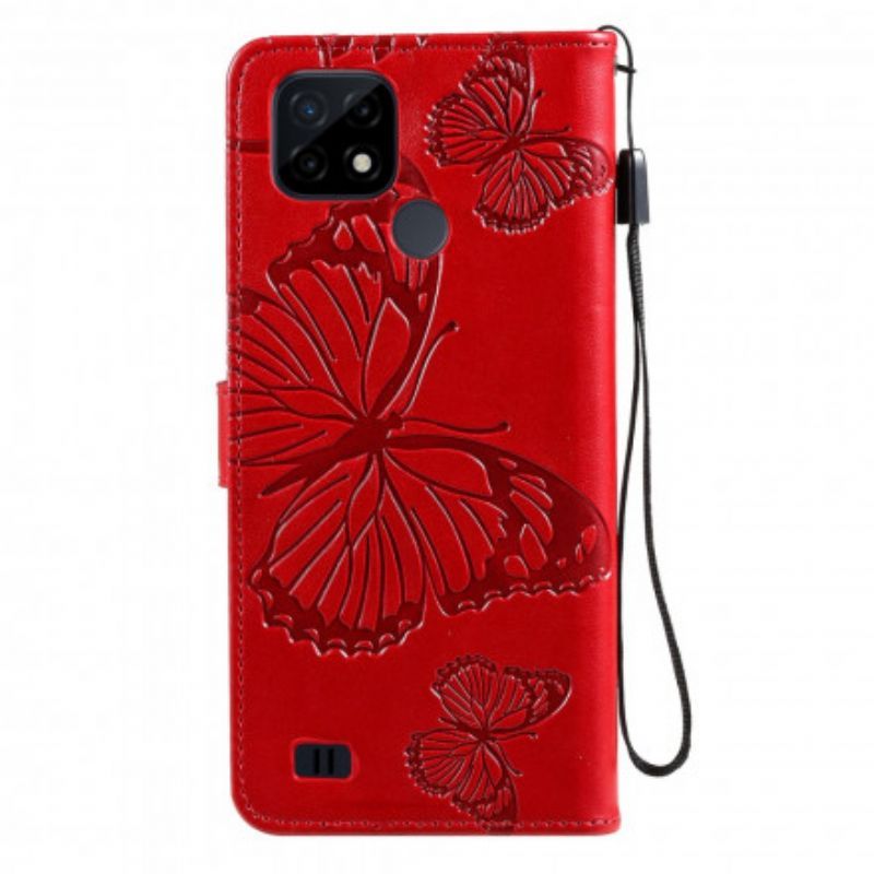 Flipové Pouzdro Na Realme C21 Na Lana Obří Řemenní Motýli