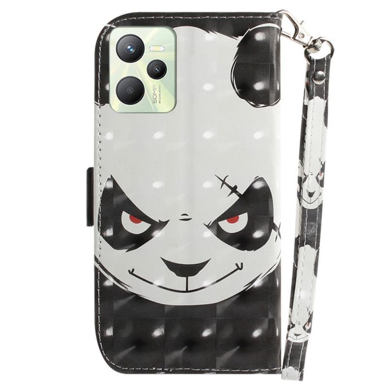 Flipové Pouzdro Na Realme C35 Na Lana Rozzlobená Panda S Lanyardem