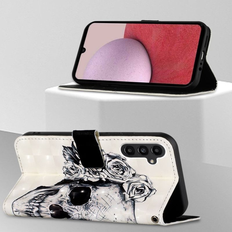Flipové Pouzdro Na Samsung Galaxy A14 / A14 5G Na Lana Lebka S Popruhem