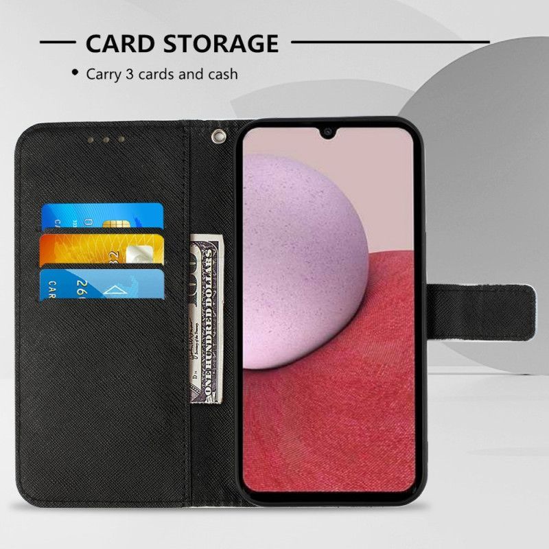Flipové Pouzdro Na Samsung Galaxy A14 / A14 5G Na Lana Lebka S Popruhem