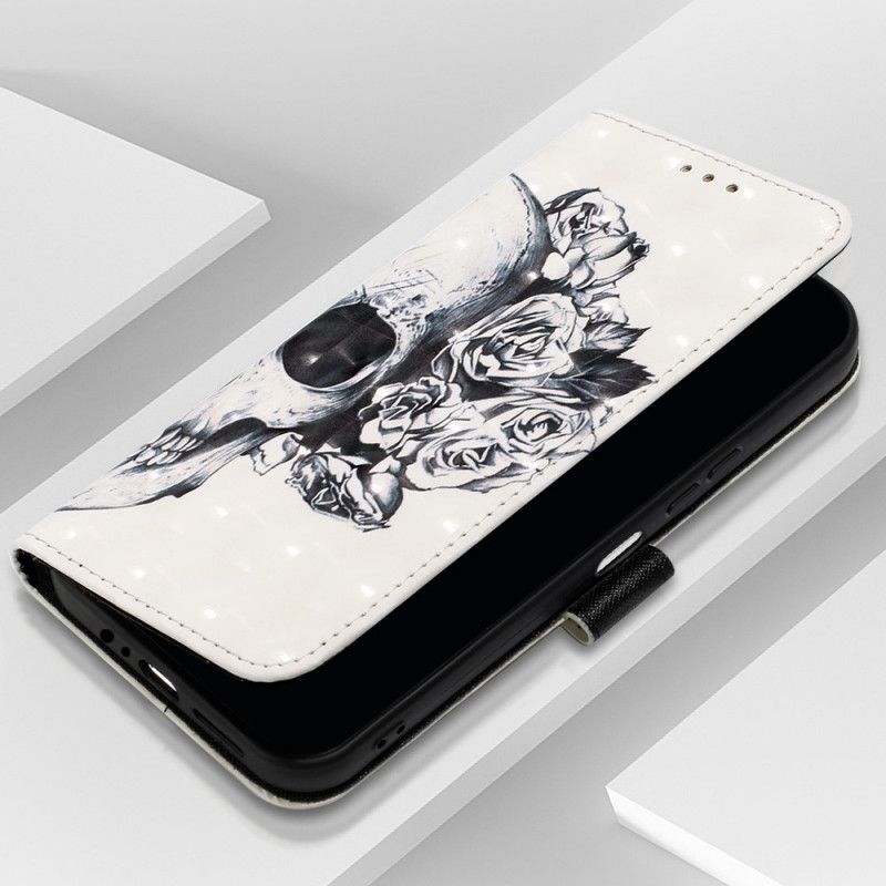 Flipové Pouzdro Na Samsung Galaxy A14 / A14 5G Na Lana Lebka S Popruhem