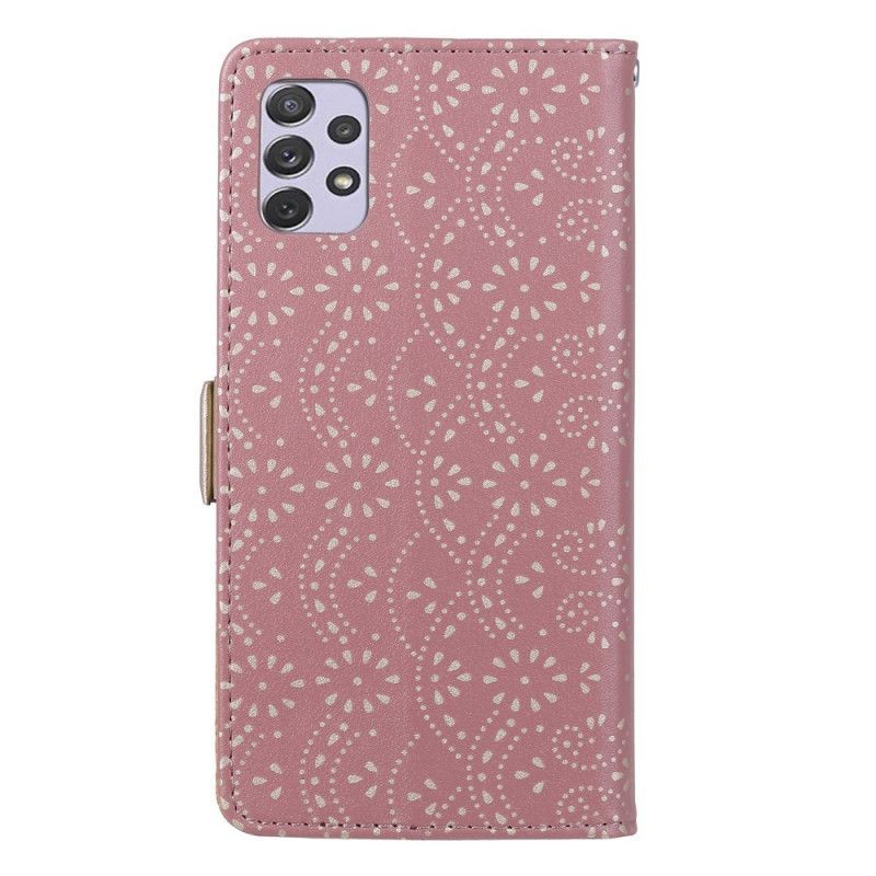 Flipové Pouzdro Na Samsung Galaxy A53 5G Na Lana Kabelka Na Mince S Krajkovým Popruhem