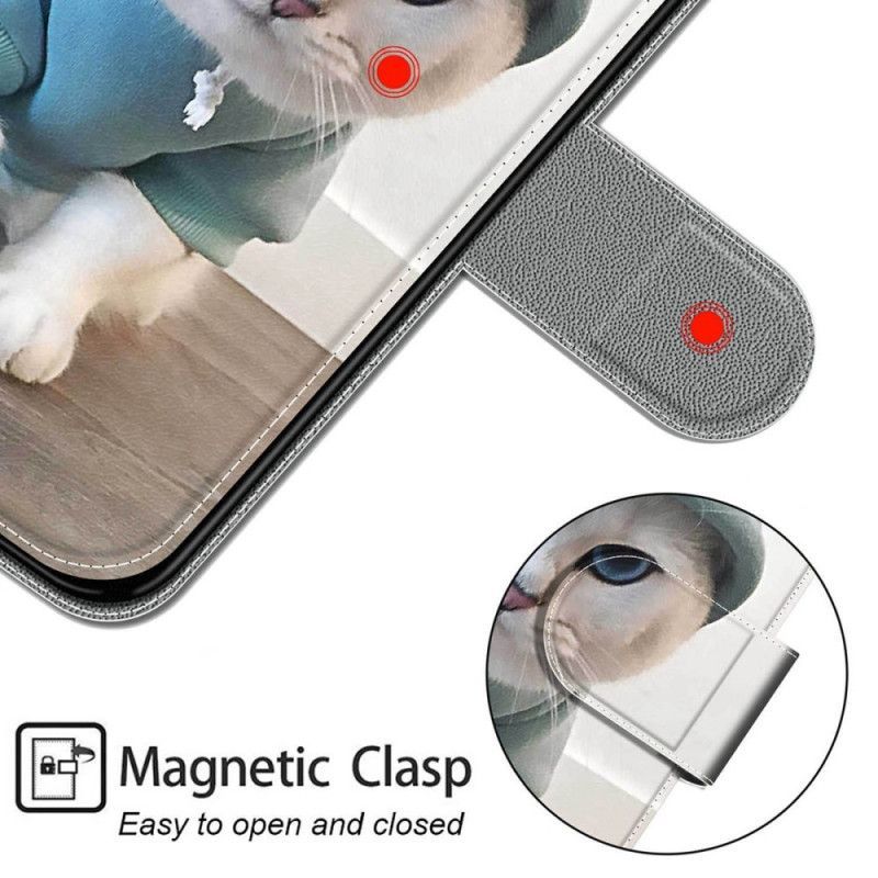 Flipové Pouzdro Na Samsung Galaxy S22 Ultra 5G Na Lana Tanga Cat Fan