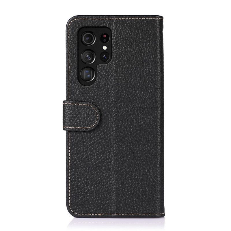 Flipové Pouzdro Na Samsung Galaxy S22 Ultra 5G Pravá Kůže Khazneh Litchi