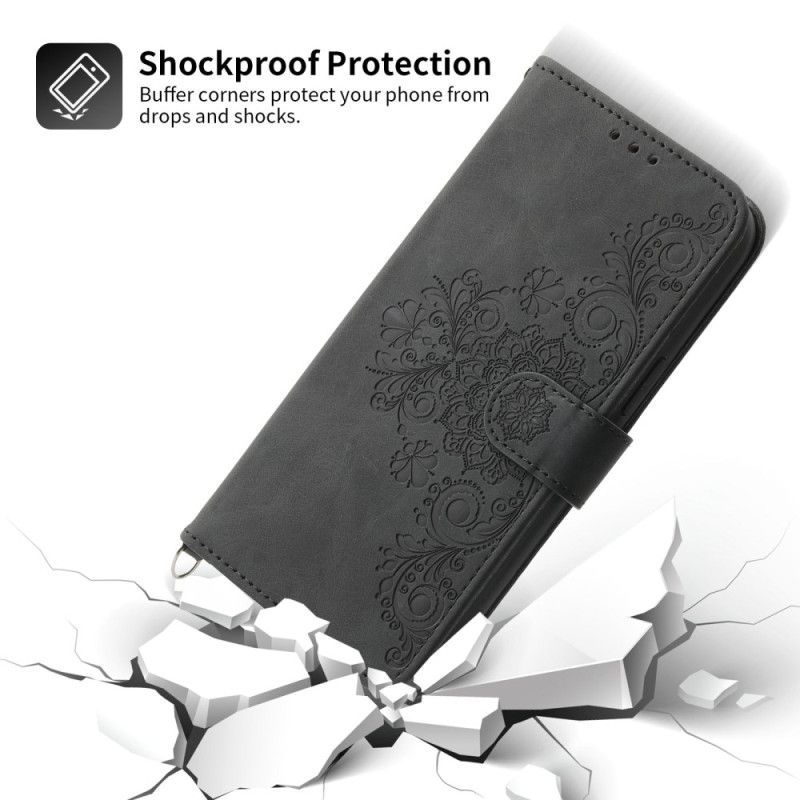 Flipové Pouzdro Na Samsung Galaxy S23 5G Na Lana Pásková Krajková Mandala