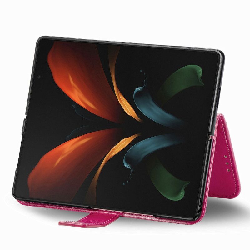 Flipové Pouzdro Na Samsung Galaxy Z Fold 4 Čtyřlístek Vzor S Popruhem