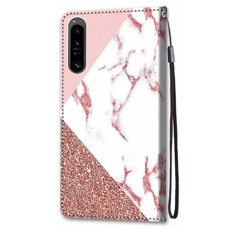 Flipové Pouzdro Na Sony Xperia 1 IV Mramor A Třpytivý Trojúhelník