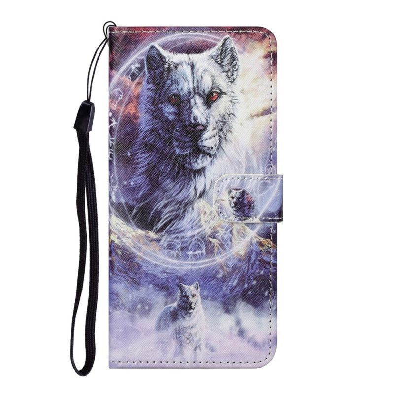Flipové Pouzdro Honor 10x Lite Vlk V Zimě S Popruhem