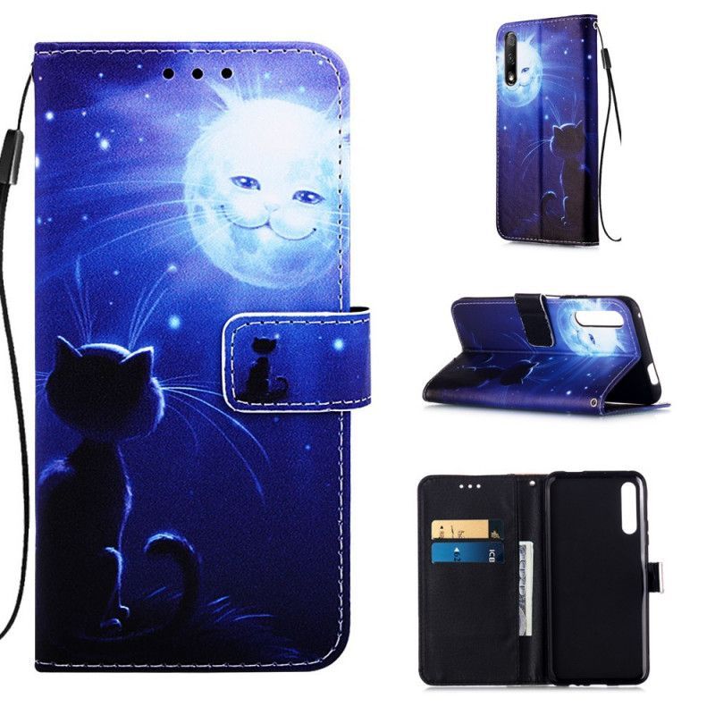 Flipové Pouzdro Honor 9x Pro Kočka V Měsíčním Světle