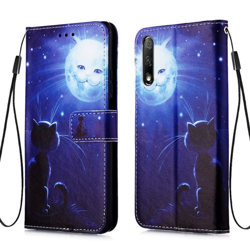 Flipové Pouzdro Honor 9x Pro Kočka V Měsíčním Světle