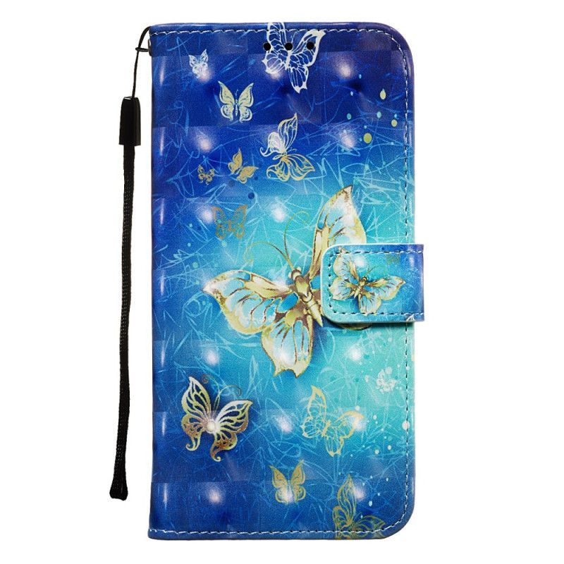 Huawei P Smart Z Pouzdro / Peněženková Pouzdra Honor 9x Zlaté Motýlky S Páskem