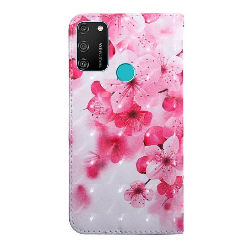 Kožený Kryt Honor 9a Růžové Květy