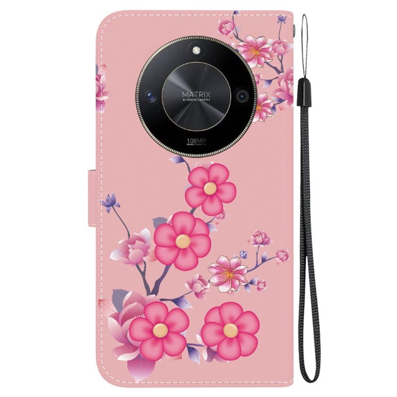 Kožený Kryt Na Honor X9b / Magic 6 Lite Vzor Sakura S Páskem