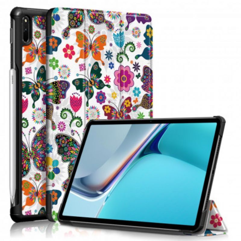 Chytré Pouzdro Kryt Na Huawei Matepad 11 (2021) Vyztužené Retro Motýly A Květinami