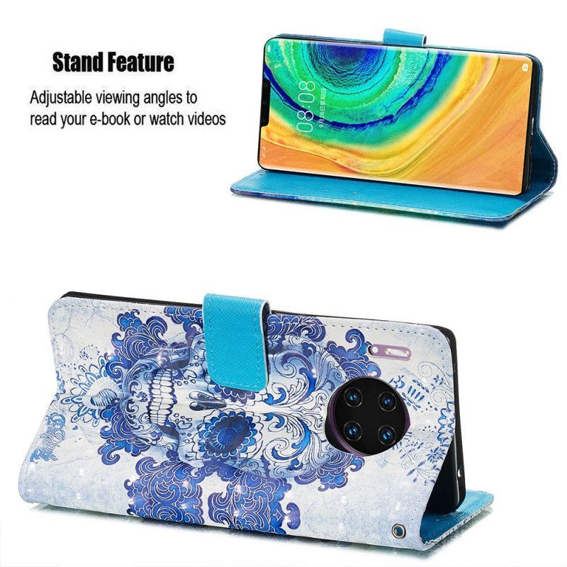 Flipové Pouzdro Huawei Mate 30 Pro Modrá Lebka