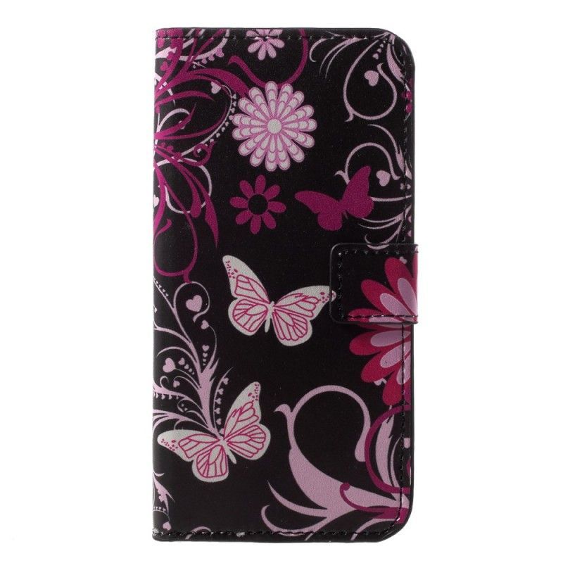 Flipové Pouzdro Huawei P20 Lite Motýli A Květiny
