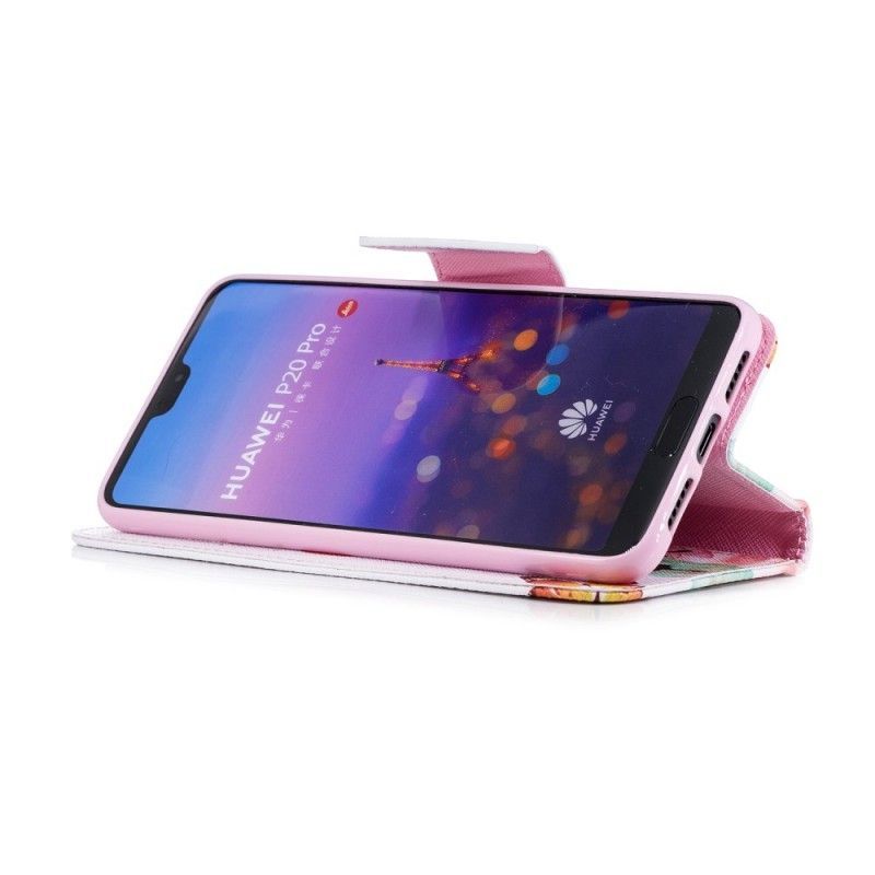 Flipové Pouzdro Huawei P20 Pro Malovaní Motýli A Květiny