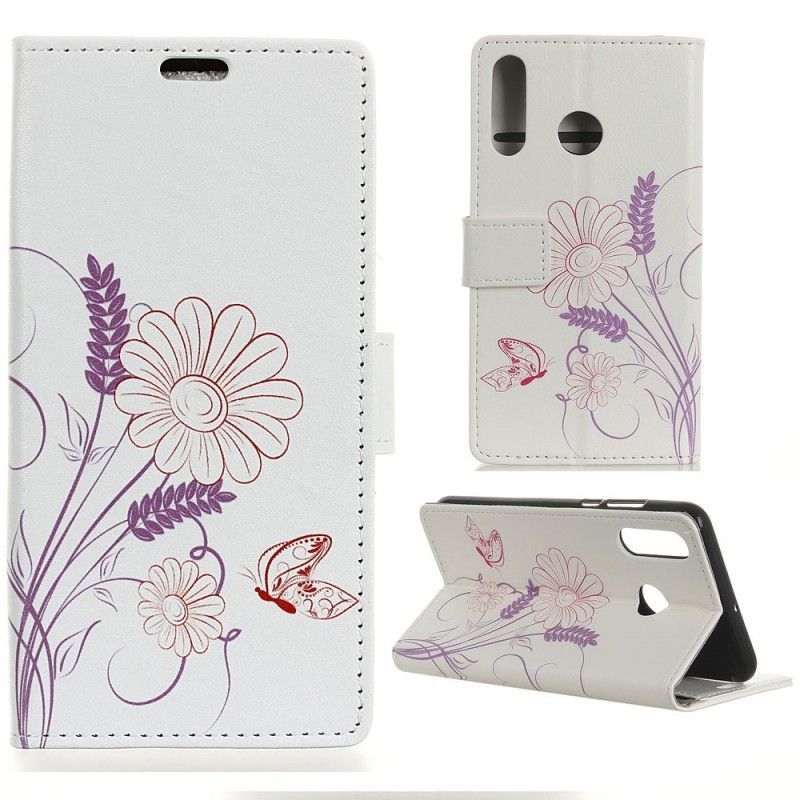 Flipové Pouzdro Huawei P30 Lite Design Motýlů A Květin