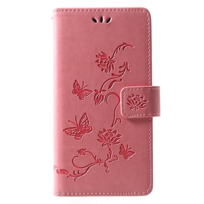 Flipové Pouzdro Huawei P30 Lite Motýli A Řemínkové Květiny