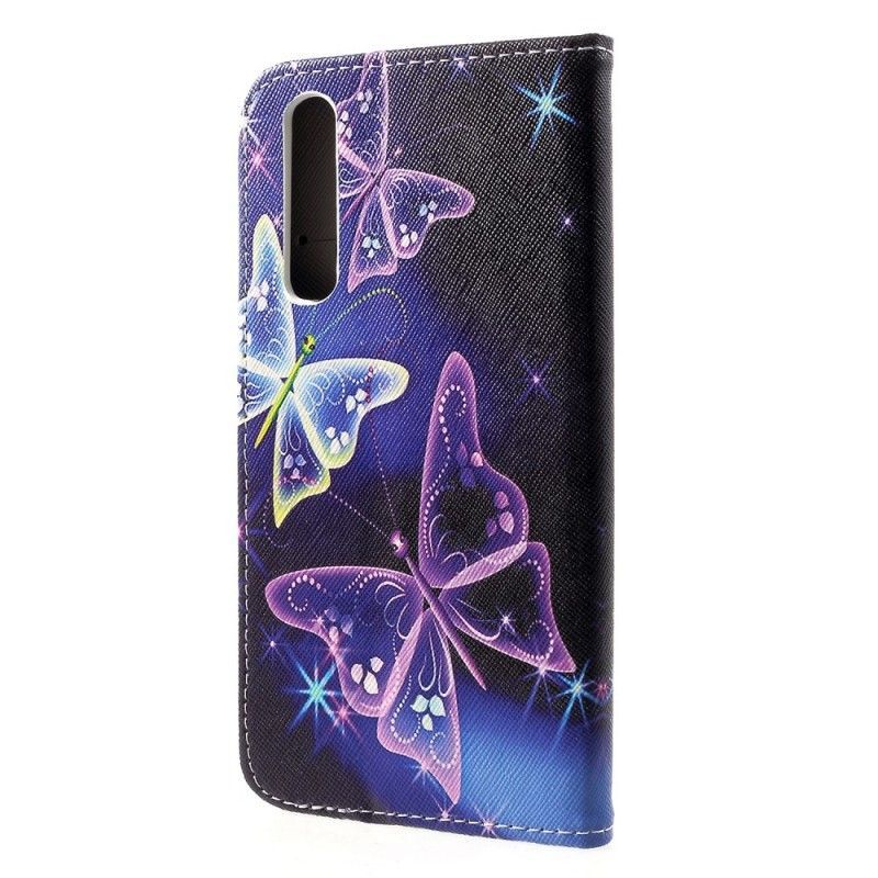 Flipové Pouzdro Huawei P30 Motýli A Květiny