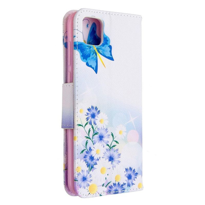 Flipové Pouzdro Huawei Y5p Malovaní Motýli A Květiny