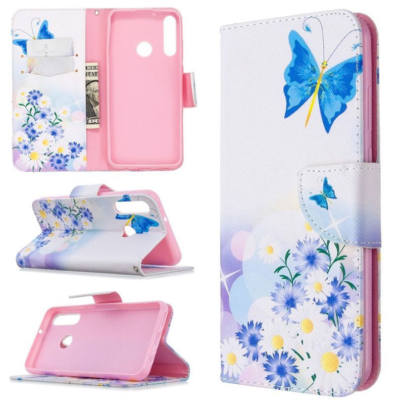 Flipové Pouzdro Huawei Y6p Malovaní Motýli A Květiny