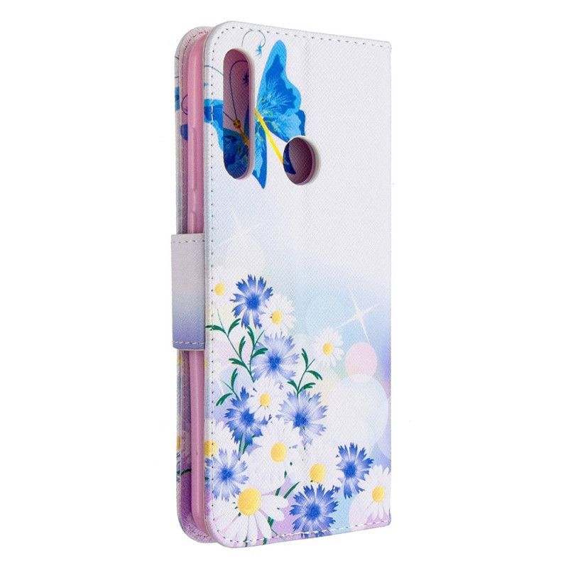 Flipové Pouzdro Huawei Y6p Malovaní Motýli A Květiny
