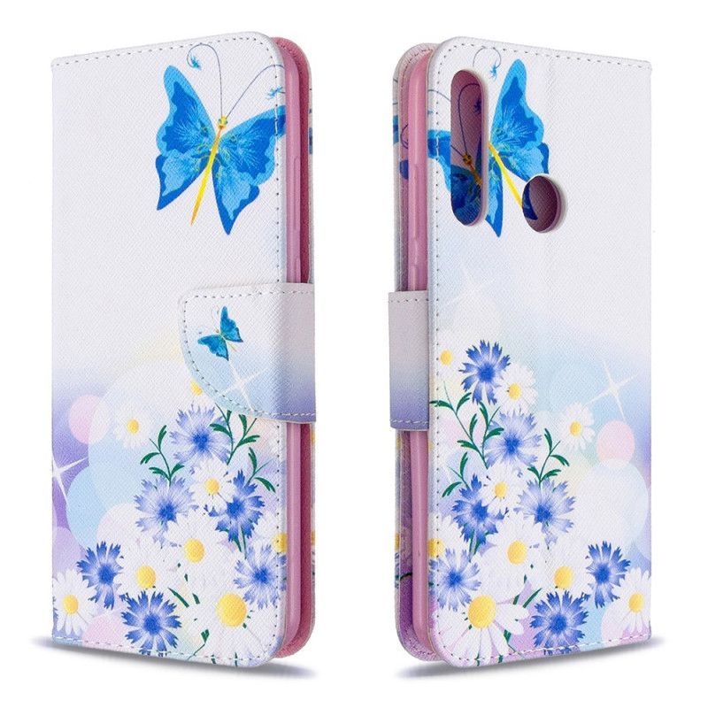 Flipové Pouzdro Huawei Y6p Malovaní Motýli A Květiny