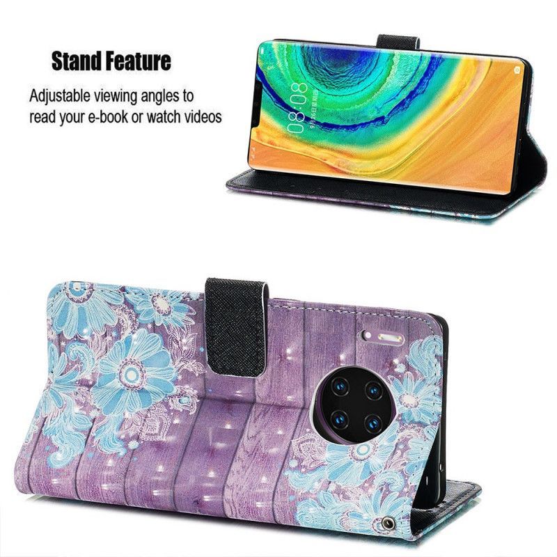 Flipové Pouzdro Na Huawei Mate 30 Pro Modré Květy