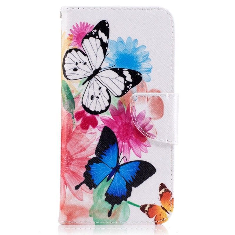 Flipové Pouzdro Na Huawei P10 Lite Malovaní Motýli A Květiny